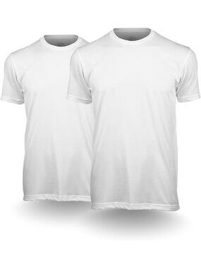 Men's White 2 Pack Crew Neck Short Sleeve Fitted Style Soft Poly Blend T Shirts